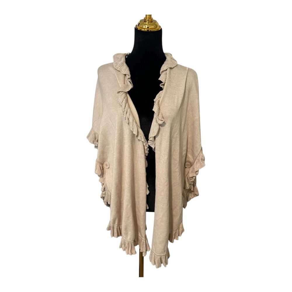 Joseph A. Beige Ruffled Knit Shawl/Shrug Size L EUC
